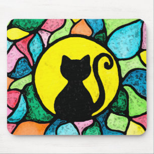 Kunstmatige Glas in lood Waterverf Cat Mousepad Muismat