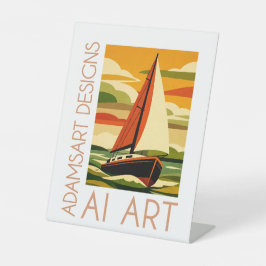 Kunstmatige intelligentie kunst van zeilboot bij z reclamebord met voetstuk