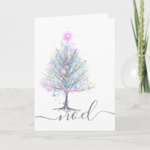 Kunstmatige kerstboom met noel en pastellichten kaart
