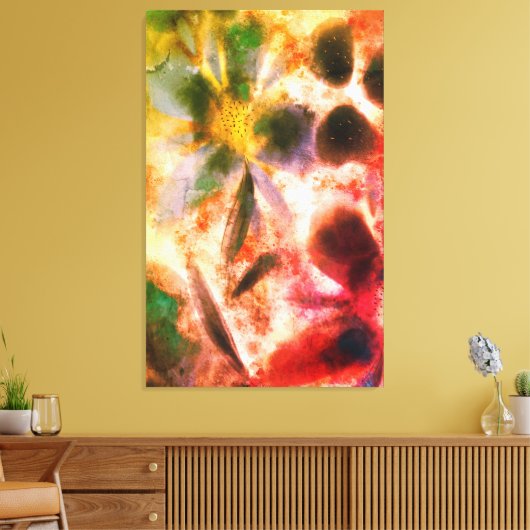 Kunstmatige Waterverf en mousserende bloemen Canvas Afdruk (Insitu (Woonkamer))