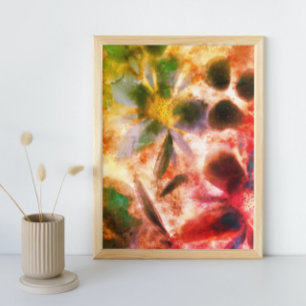 Kunstmatige Waterverf en mousserende bloemen Canvas Afdruk