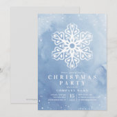 Kunstmatige Waterverf Snowflake Blue Kerstparty Kaart (Voorkant / Achterkant)
