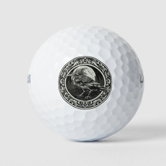 Kunstmonogram van Medallion Raven Bird Golfballen (Voorkant)