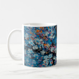 Kunstolieschilderij, kersenbloesem, abstract; koffiemok