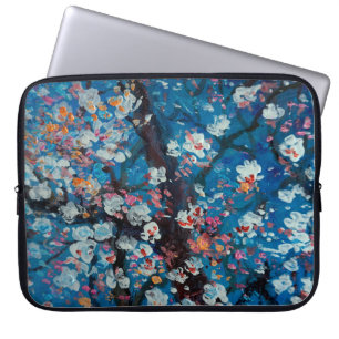 Kunstolieschilderij, kersenbloesem, abstract; laptop sleeve