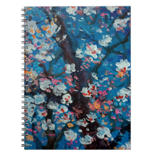 Kunstolieschilderij, kersenbloesem, abstract; notitieboek