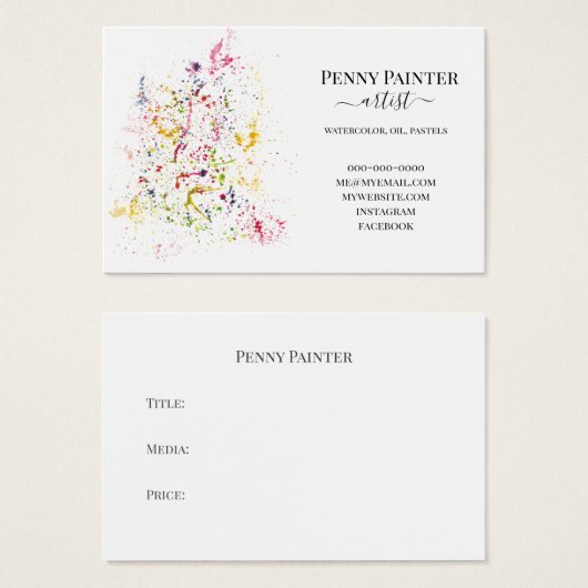 KUNSTONDERNEMING EN TITEL KAARTEN VISITEKAARTJE (Voorkant /achterkant)