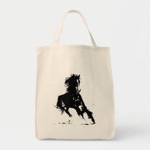 Kunstpaarden met zwarte en witte Pop Tote Bag