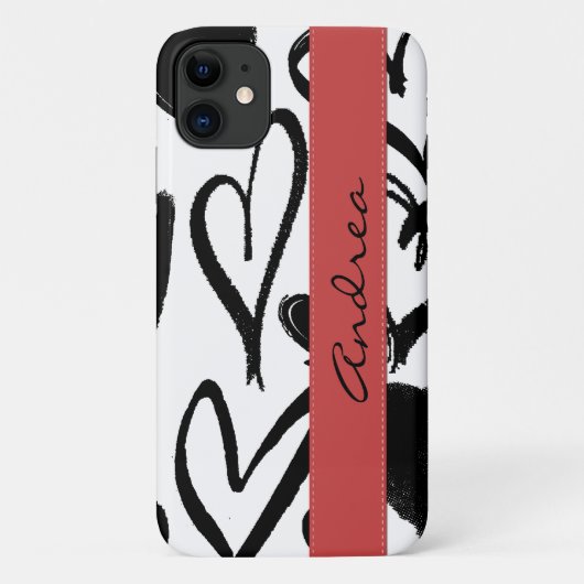 Kunstpatronen, zwarte harten, Jouw naam Case-Mate iPhone Case (Achterkant)