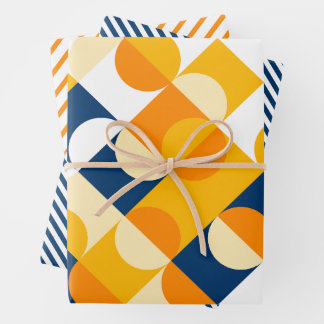 Kunstpatroon Chic Dark Blue Sunny Yellow Circles Inpakpapier Vel