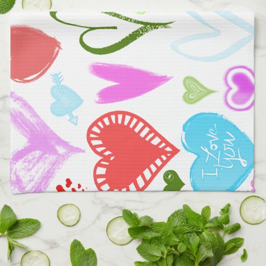 Kunstpatroon, kleurrijke harten, hartspatroon theedoek (Gevouwen)