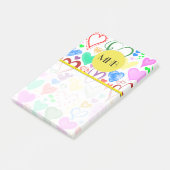 Kunstpatroon, kleurrijke harten, monogram post-it® notes (Schuin)