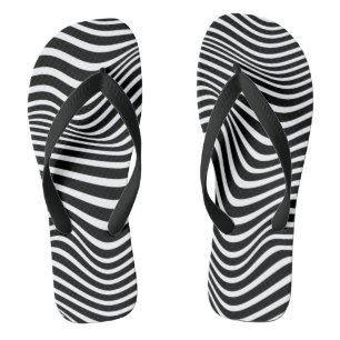 Kunstpatroon met zwarte en witte golvende lijnen teenslippers