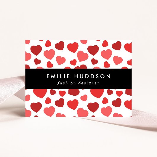 Kunstpatroon, rode harten, hartspatroon visitekaartje