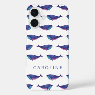 Kunstpatroon voor walvisvis in Ocean Blue op maat  iPhone 16 Hoesje