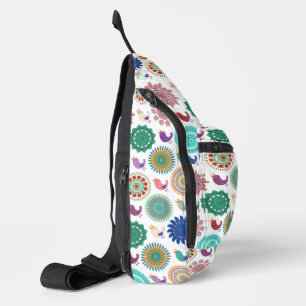 Kunstpatroon Zingende vogel en Mandala Cute Folk Sling Bag