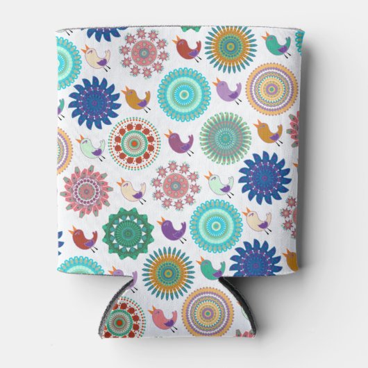 Kunstpatroon Zingende vogels en Mandala Folk Blikjeskoeler (Voorkant)