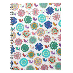 Kunstpatroon Zingende vogels en Mandala Folk Notitieboek