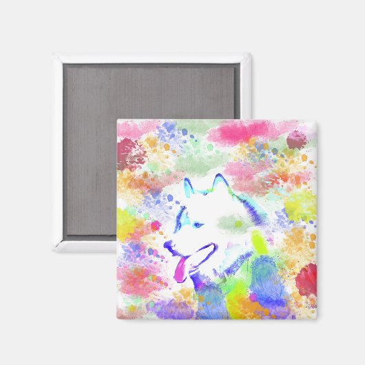 Kunstportret voor Alaskan Malamute Dog-Waterverf Magneet (Voorkant / Achterkant)