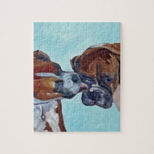 Kunstportret voor zoenen Boxer Dogs Legpuzzel