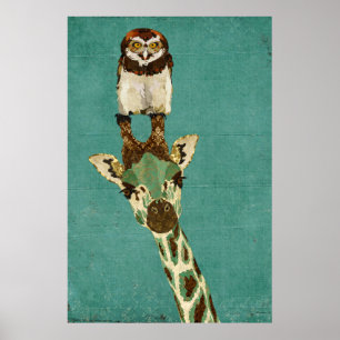KunstPoster Bronze Giraffe & Owl Poster