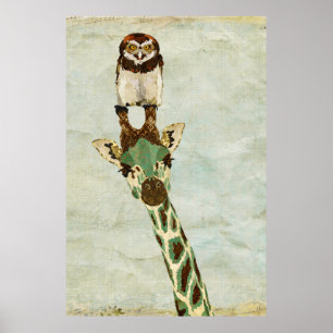 KunstPoster Bronze Giraffe & Owl Poster