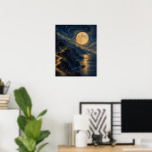 Kunstposter met maanverlicht kustpad poster (Thuiskantoor)