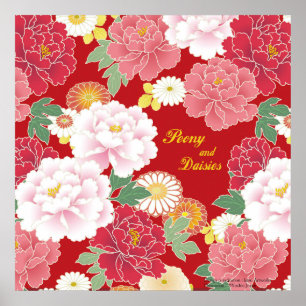 Kunstposter "Pioen en chrysant" Poster