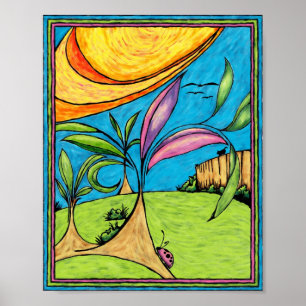 Kunstprint, achtertuin zomerpret poster
