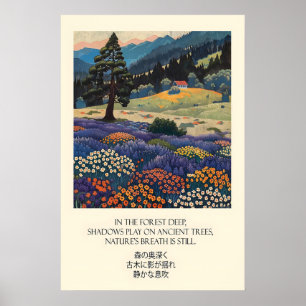 Kunstprint Bergbos Wilde Bloemenweide Poster
