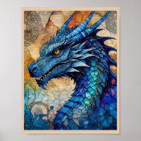 Kunstprint Blauwe Draak Gereflecteerd om te Kadere