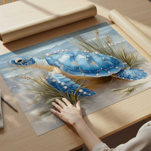 Kunstprint Blauwe Zeeschildpad Kuststrand   Poster