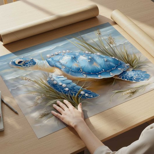 Kunstprint Blauwe Zeeschildpad Kuststrand | Poster