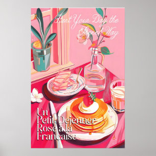 Kunstprint Franse ontbijt roze café  (Poster Poster