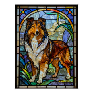 Kunstprint Gebrandschilderd Glas Rough Collie Hond Perfect Poster
