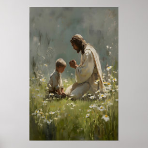 Kunstprint Jezus en biddende jongen Christelijke k Poster