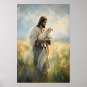 Kunstprint Jezus en Lam, Christelijke Herder Poster