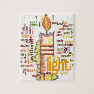 Kunstprint met kaarsvlam woordwolk legpuzzel