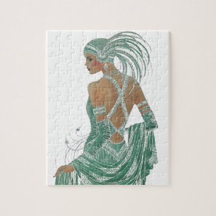 Kunstprint met vintage dames die groen gaan legpuzzel