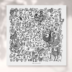 Kunstprint met zwart-witte tekening van vogels poster