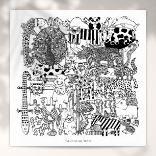 Kunstprint met zwart-witte tekening van wilde dier poster