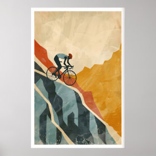 Kunstprint Mountainbiken, Vintage Stijl, Krachtig Poster