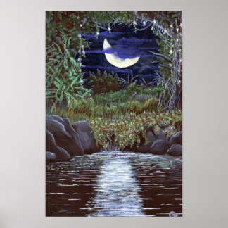 Kunstprint van acrylschilderij 'Moonlight Falls' Poster