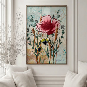 Kunstprint van botanische muur met wilde bloemen poster