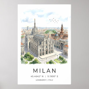 Kunstprint van de Dom van Milaan in zwart-wit Poster