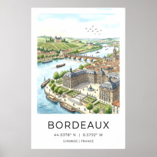 Kunstprint van de stad Bordeaux handgetekende rivi Poster