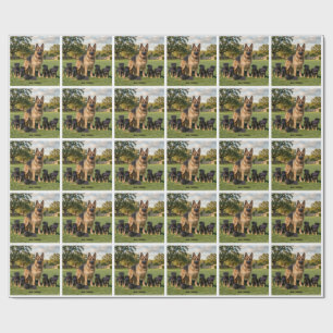 Kunstprint van een Duitse Herdersfamilie in een We Cadeaupapier