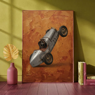 Kunstprint van een klassieke raceauto die een wiel poster