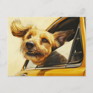 Kunstprint van een speelse hond die geniet van een briefkaart