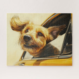 Kunstprint van een speelse hond die geniet van een legpuzzel